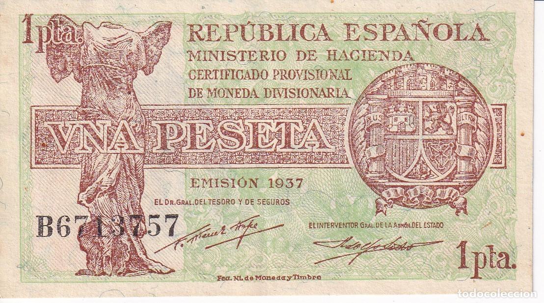Spanische Banknoten: BILLETE DE 1 PESETA DEL A&Ntilde;O 1937 SERIE B DE LA REPUBLICA ESPA&Ntilde;OLA EN CALIDAD EBC