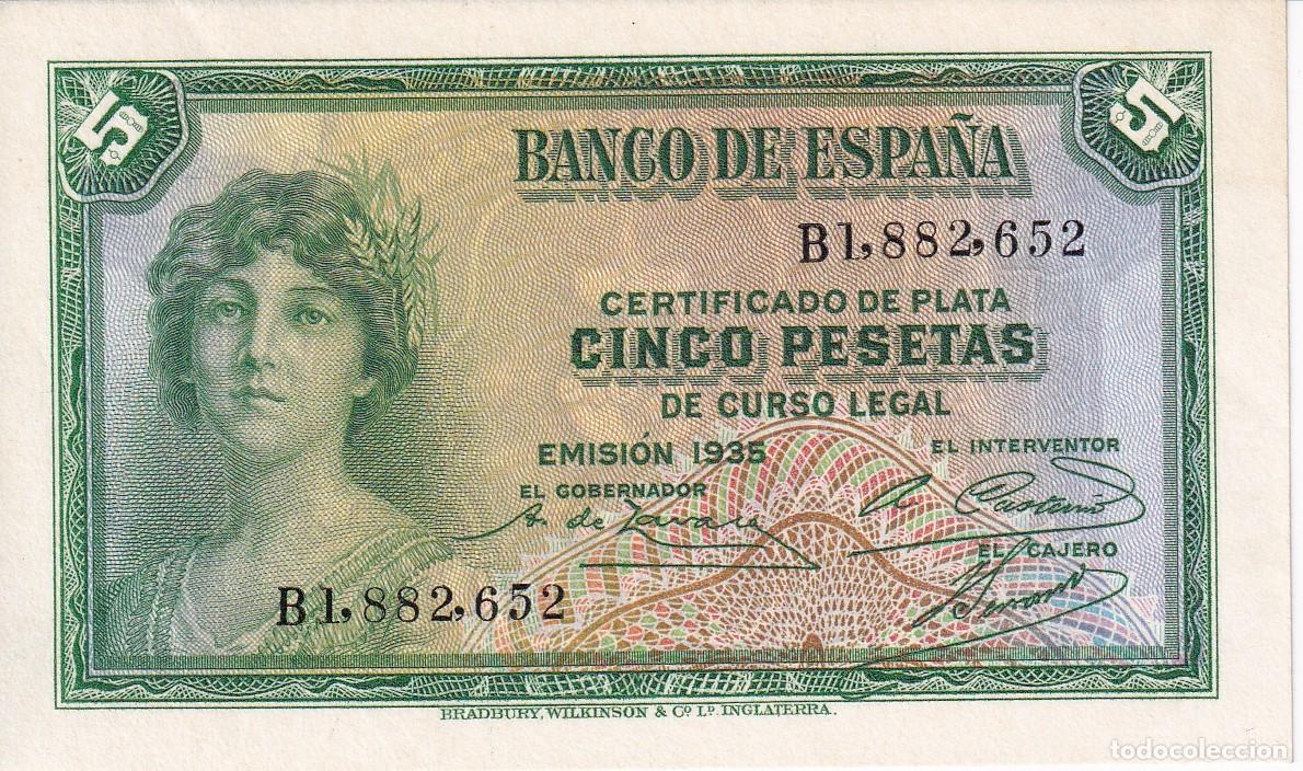 Billets espagnols: BILLETE DE 5 PTAS DEL A&Ntilde;O 1935 SERIE B SIN CIRCULAR (SC) (CERTIFICADO DE PLATA)