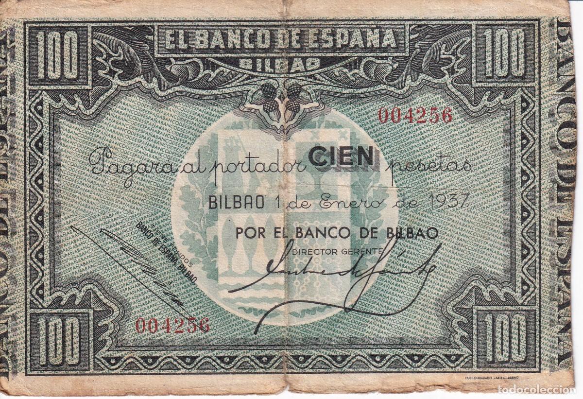 Billetes espa&ntilde;oles: BILLETE DE 100 PESETAS DEL BANCO DE ESPA&Ntilde;A-BILBAO DEL A&Ntilde;O 1937 (BANCO DE BILBAO)