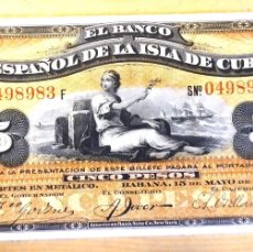 Billetes españoles: BILLETE DE 5 PESOS BANCO ESPAÑOL ISLA DE CUBA 1896 EXCELENTE CONSERVACIÓN