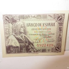 Billetes españoles: BILLETE DE 1 PESETA DEL AÑO 1945 DE ISABEL LA CATOLICA SIN SERIE NUMERACION BAJA SIN CIRCULAR