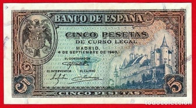 Banconote spagnole: 5 Pesetas, 1940 ''Alc&aacute;zar de Toledo'' Serie J, EBC+