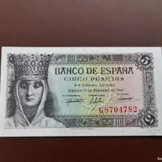 Banconote spagnole: 5 PESETAS 1943. SC, DESCENTRADO