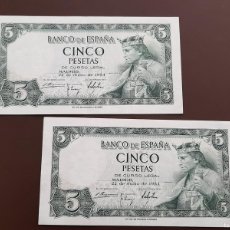 Banconote spagnole: PAREJA CORRELATIVA DE 5 PESETAS 1954. MBC+++