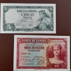 Banconote spagnole: 5 PESETAS 1954, MBC+++ Y 10 PESETAS 1935, SC