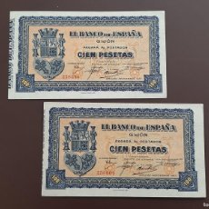 Banconote spagnole: PAREJA CORRELATIVA DE 100 PESETAS 1937, GIJON, SC