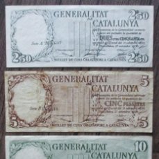 Billetes españoles: GENERALITAT DE CATALUNYA, BILLETES DE 2,50 - 5 Y 10 PESETAS 25 DE SEPTIEMBREDE 1936. LOTE 2074-S