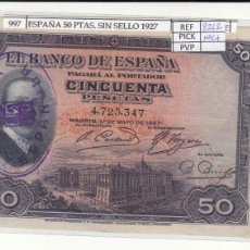 Billetes españoles: BILLETE ESPAÑA 50 PESETAS RESELLO 1927 P-80 MBC+