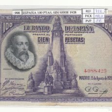 Billetes españoles: BILLETE ESPAÑA 100 PESETAS SIN SERIE 1928 P-76B MBC+