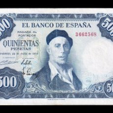 Billetes españoles: ESPAÑA 500 PESETAS IGNACIO ZULOAGA 1954 PICK 148 SIN SERIE MBC+ VF+