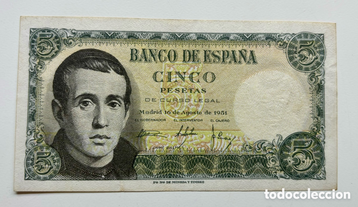 Billetes espa&ntilde;oles: Billete 5 Pesetas 1951 SIN SERIE