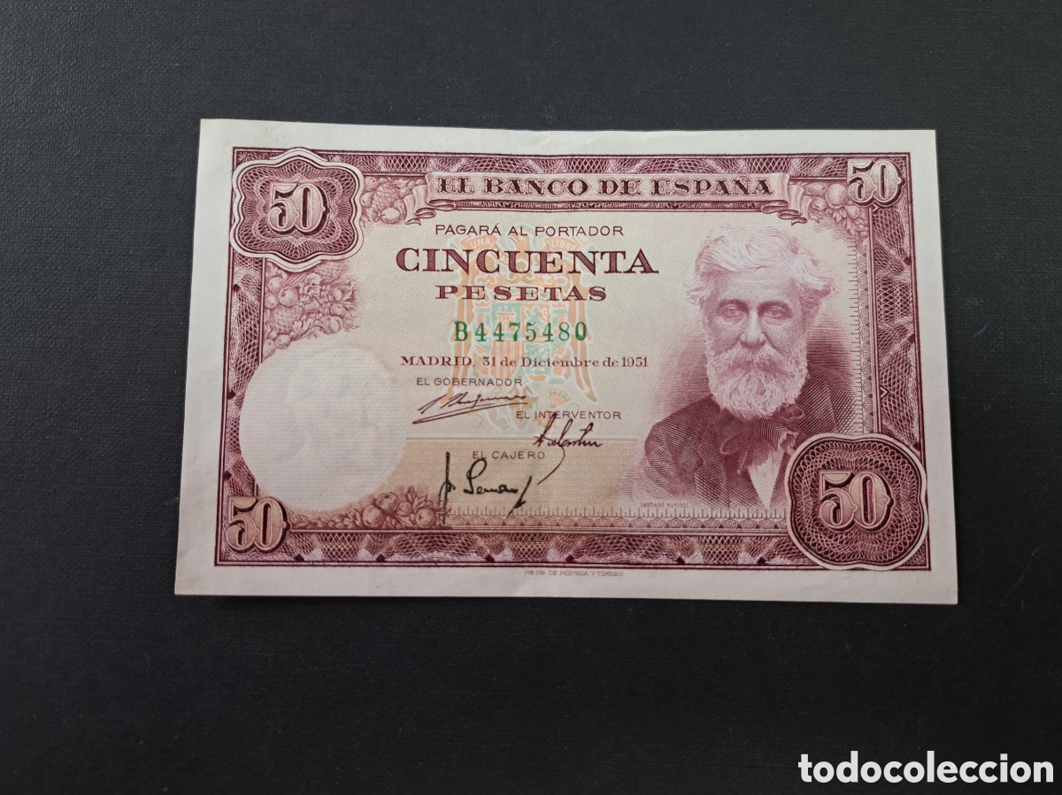 Billetes espa&ntilde;oles: BILLETE DE 50 PESETAS DE 1951 DE SANTIAGO RUSI&Ntilde;OL