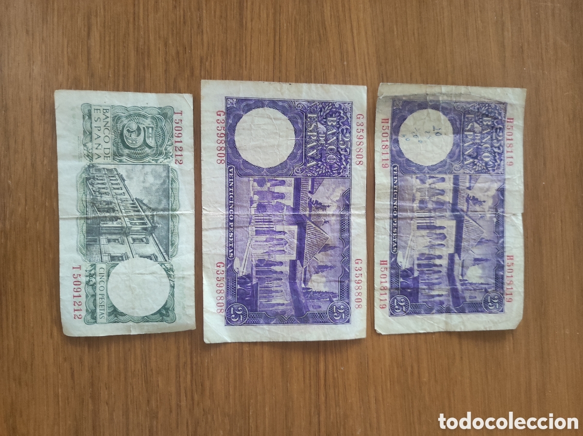 Billetes espa&ntilde;oles: Lote de 3 billetes antiguos - Foto 2