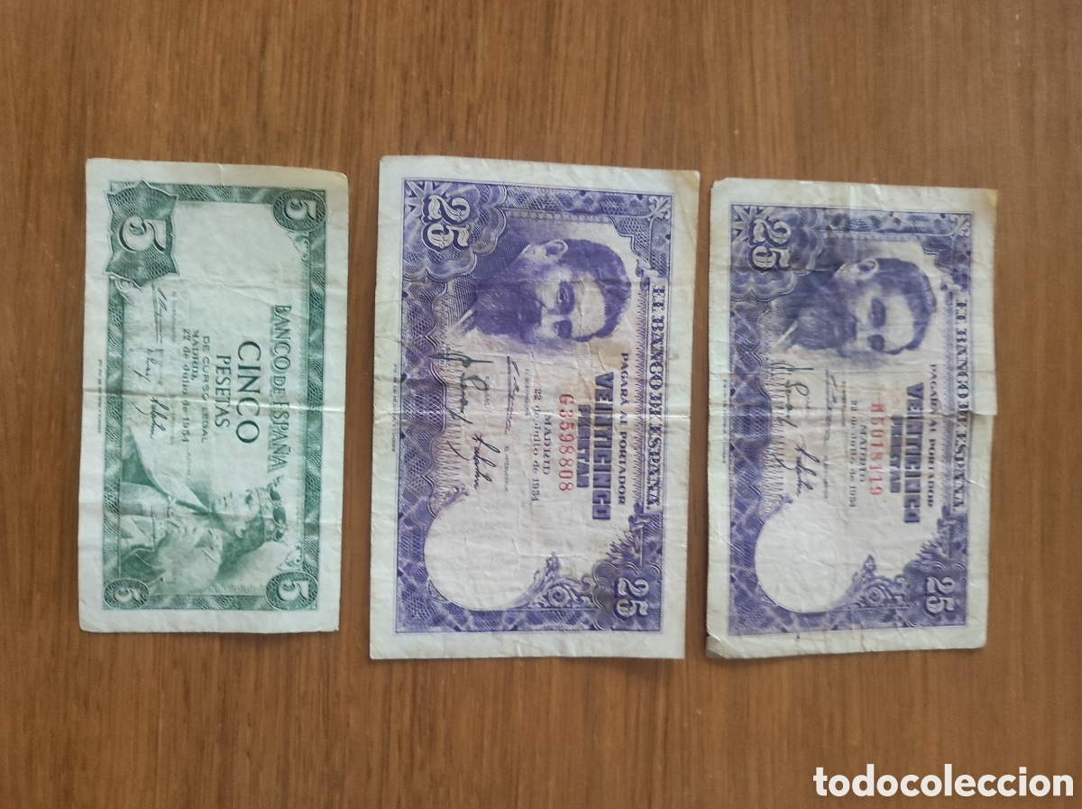 Billetes espa&ntilde;oles: Lote de 3 billetes antiguos - Foto 1