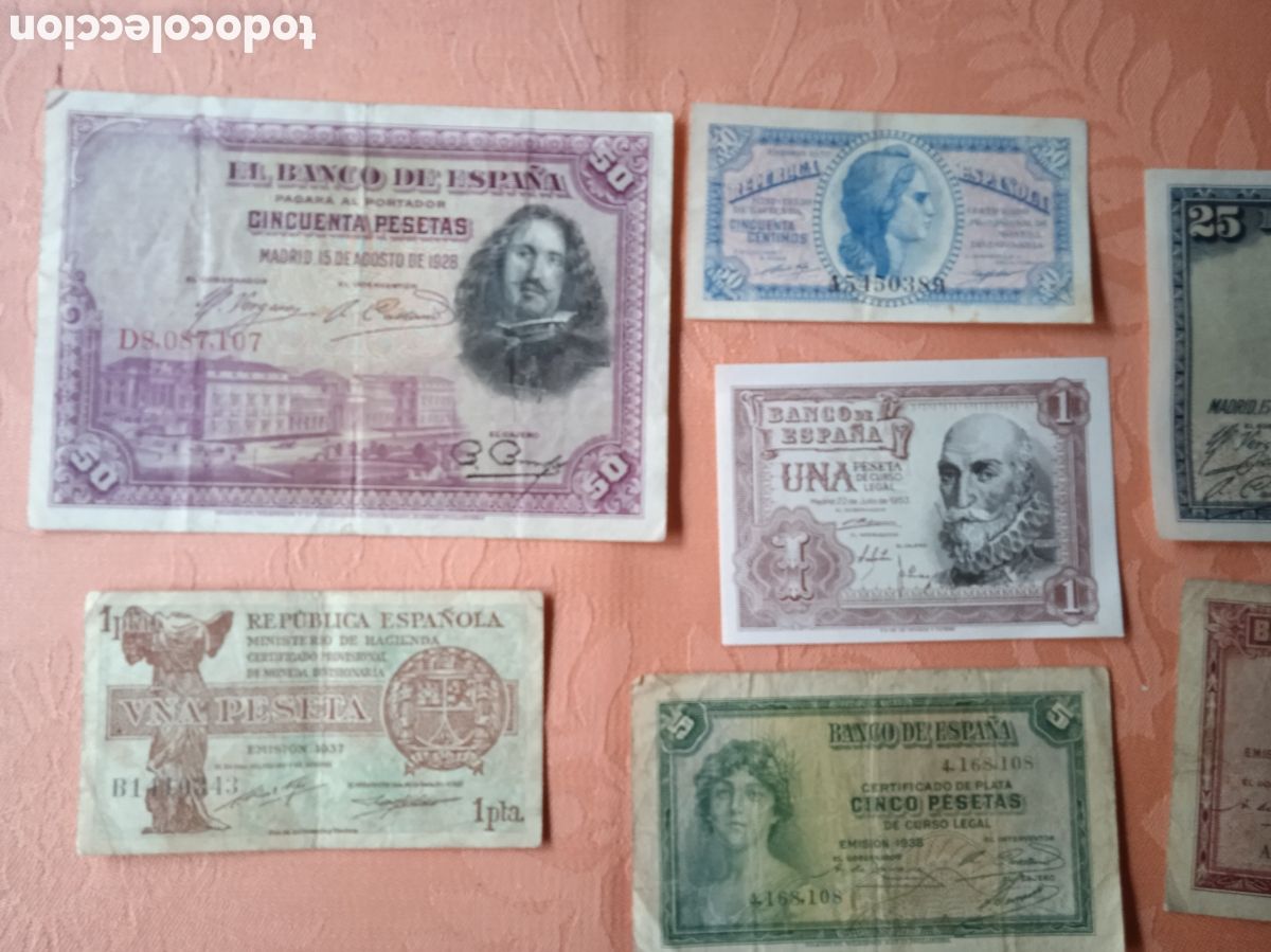 Billetes espa&ntilde;oles: Conjunto de 10 billetes de la 2&deg; rep&uacute;blica 1938 - Foto 4