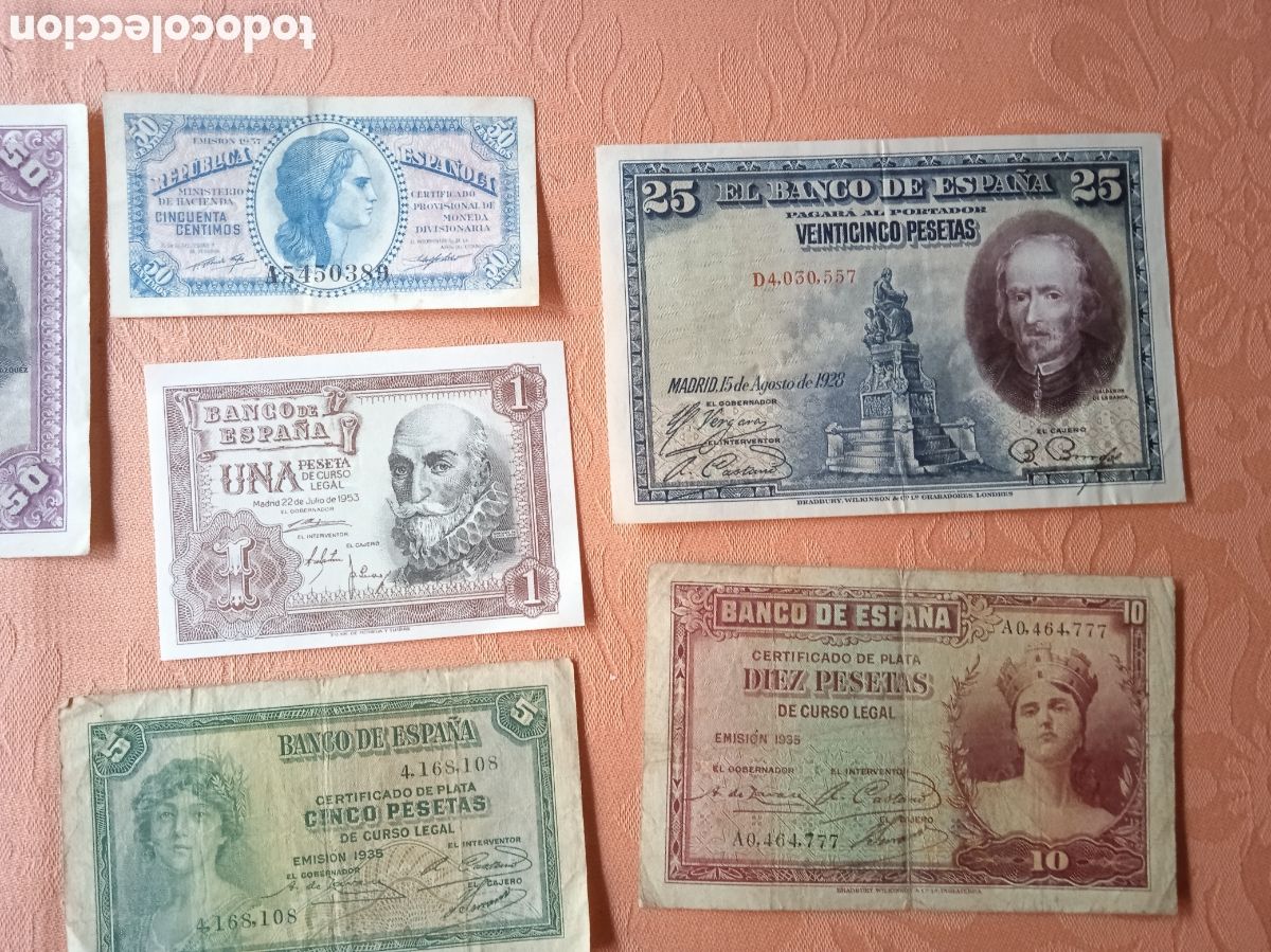 Billetes espa&ntilde;oles: Conjunto de 10 billetes de la 2&deg; rep&uacute;blica 1938 - Foto 3