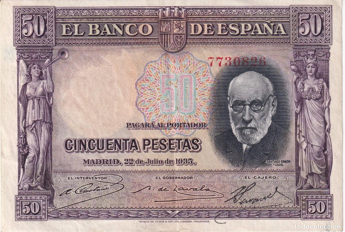 Billetes espa&ntilde;oles: BILLETE DE 50 PESETAS DEL A&Ntilde;O 1935 DE SANTIAGO RAMON Y CAJAL EN BUENA CALIDAD