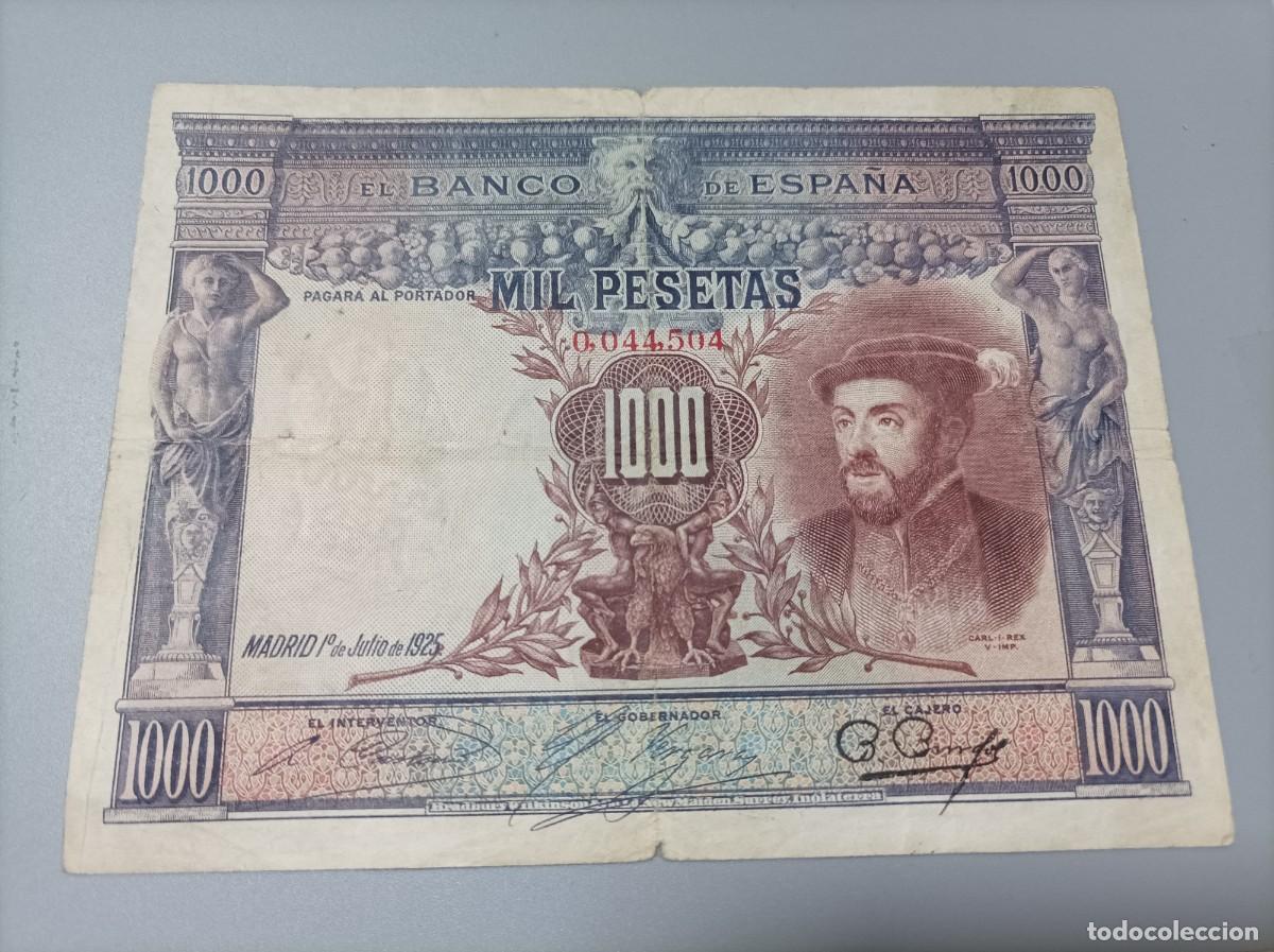 Billetes espa&ntilde;oles: 1000 pesetas 1925, n&uacute;mero bajisimo 0,044,504 - Foto 1
