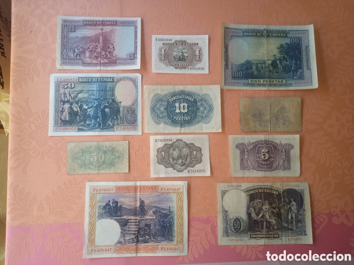 Billetes espa&ntilde;oles: Conjunto de 11 billetes de la rep&uacute;blica de 1938 - Foto 2