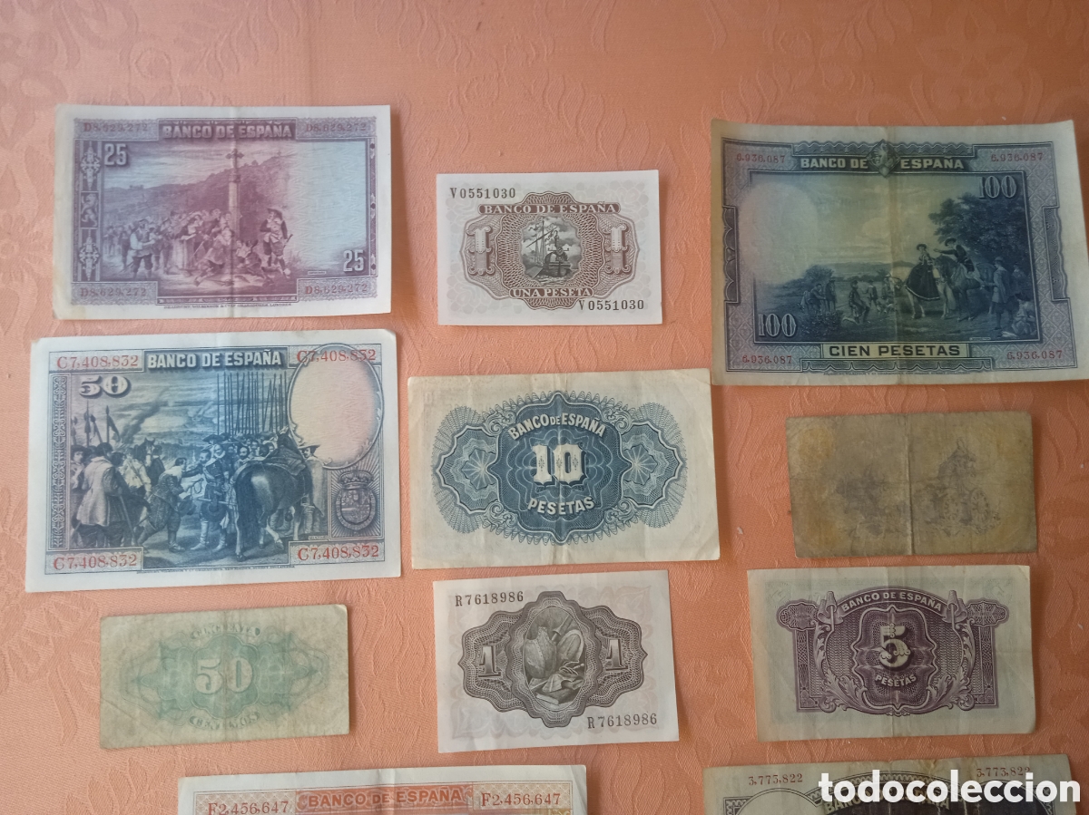 Billetes espa&ntilde;oles: Conjunto de 11 billetes de la rep&uacute;blica de 1938 - Foto 3
