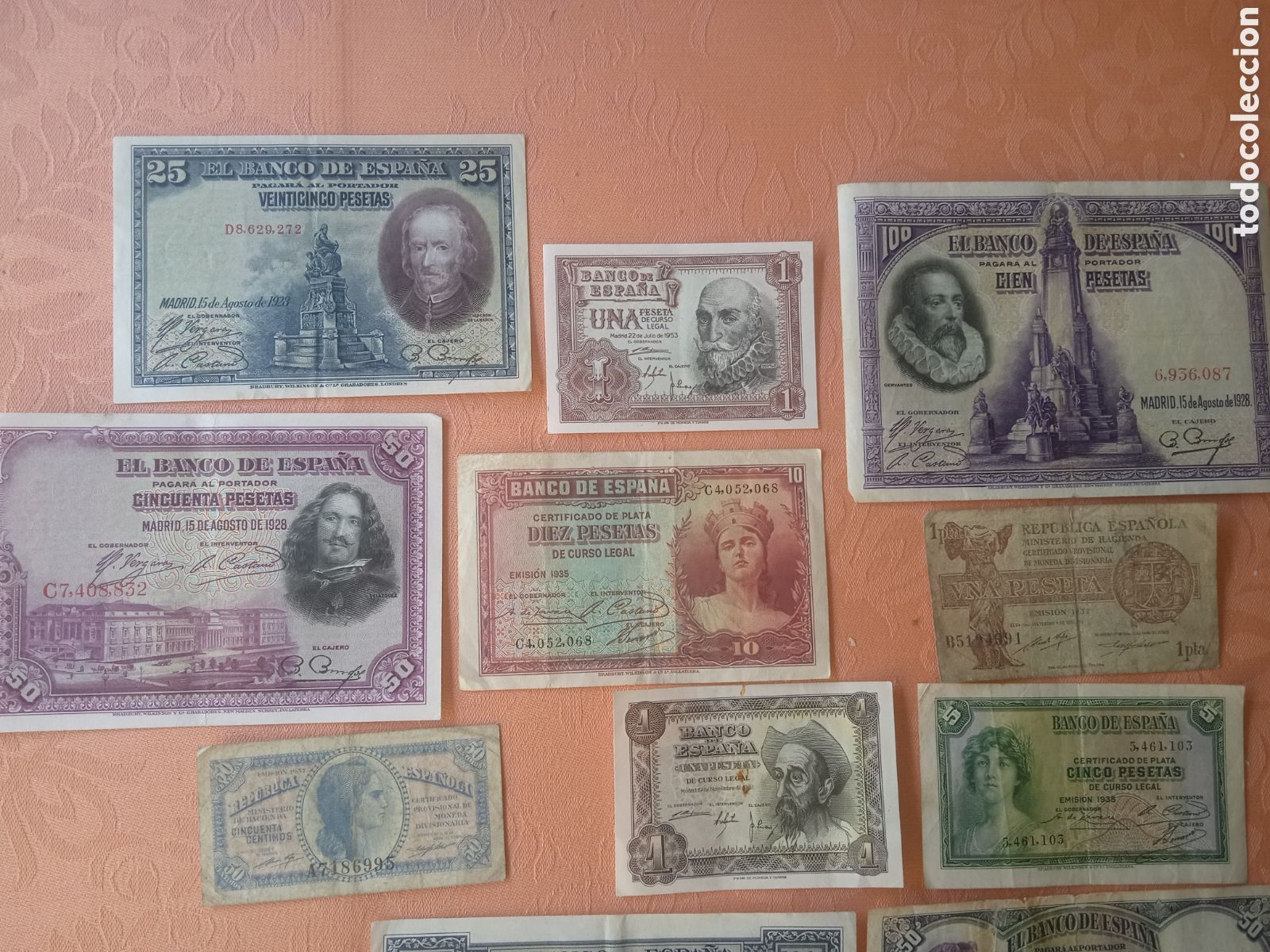 Billetes espa&ntilde;oles: Conjunto de 11 billetes de la rep&uacute;blica de 1938 - Foto 5