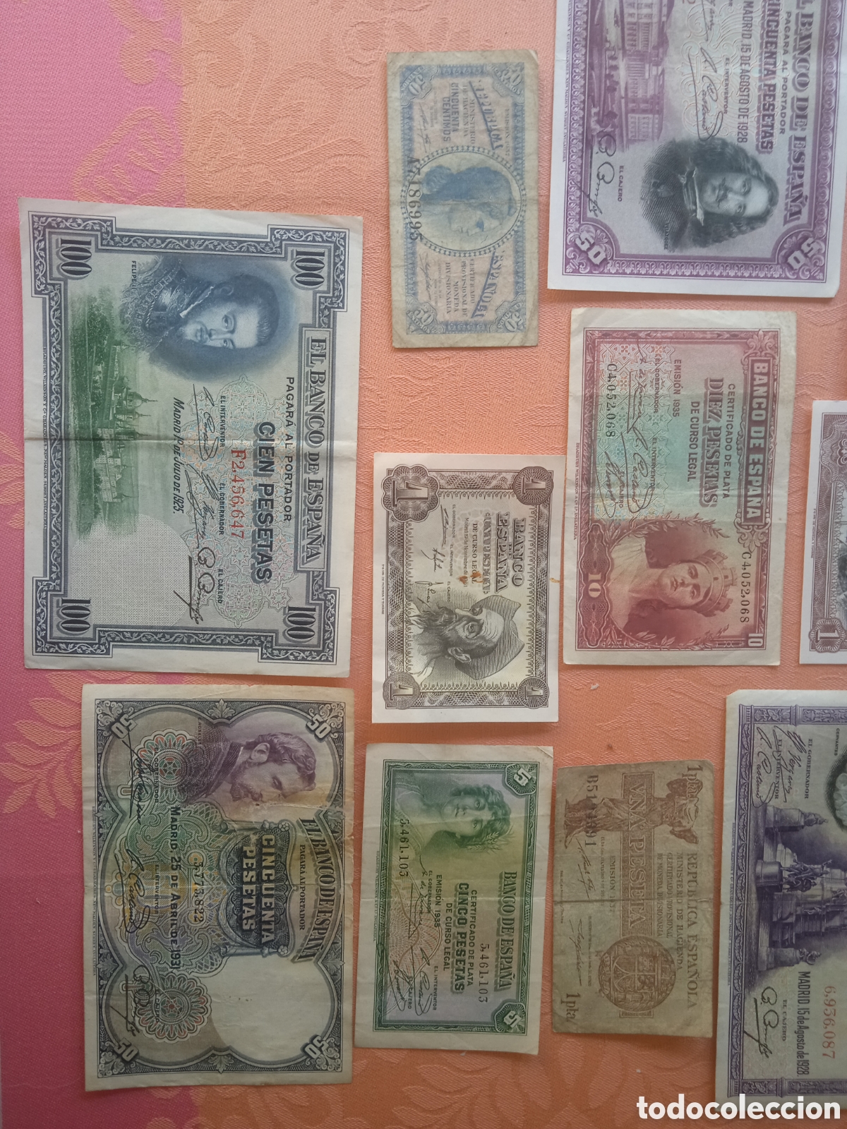 Billetes espa&ntilde;oles: Conjunto de 11 billetes de la rep&uacute;blica de 1938 - Foto 6