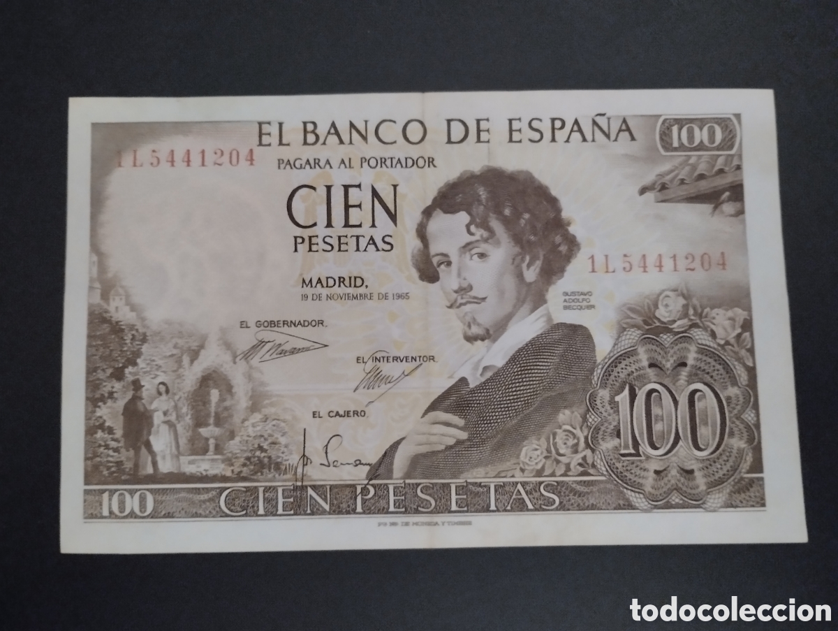 Billetes espa&ntilde;oles: Billete 100 pts 1965 B&eacute;cquer EBC - Foto 1