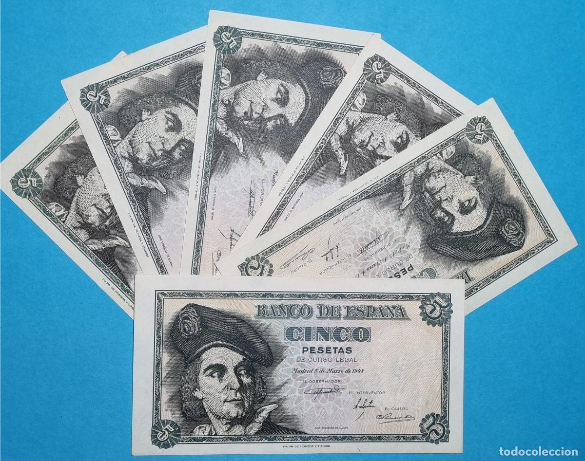 Billetes espa&ntilde;oles: 1 BILLETE DE 5 peseta 1948 VARIAS SERIE. SIN CIRCULAR BONITOS SIN DOBLECES.
