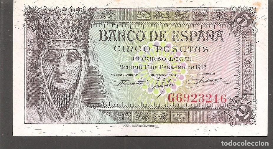 Billetes espa&ntilde;oles: ESPA&Ntilde;A 5 PESETAS 1943 EBC - Foto 1