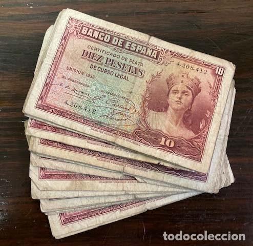 Banconote spagnole: 21 billetes de 10 pesetas de 1935 sin serie