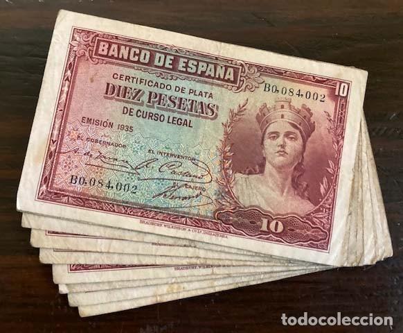 Banconote spagnole: 9 billetes de 10 pesetas de 1935 con serie