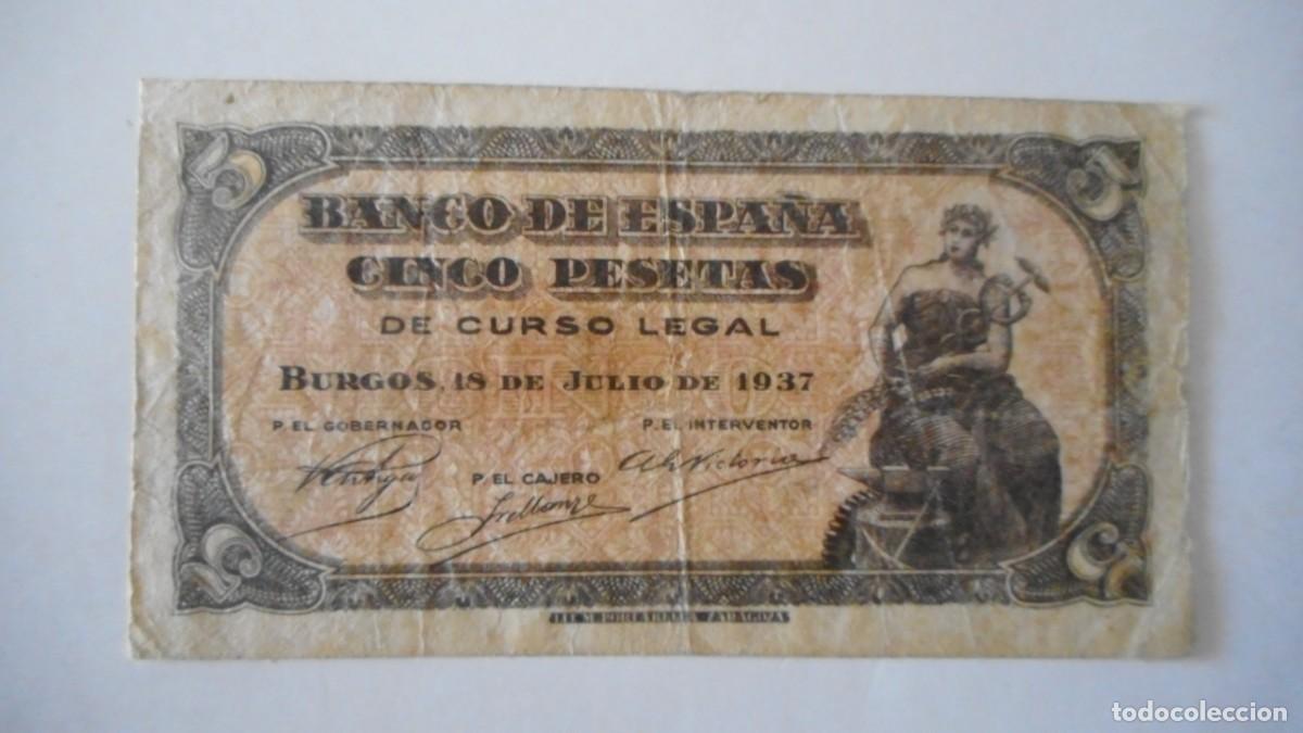 Billetes espa&ntilde;oles: 5 PESETAS JULIO 1937 / MBC- - Foto 1
