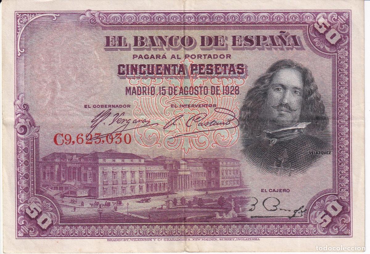 Billetes espa&ntilde;oles: FIRMA SIN ACABAR - BILLETE DE 50 PESETAS DEL A&Ntilde;O 1928 DE LA SERIE C (VELAZQUEZ)