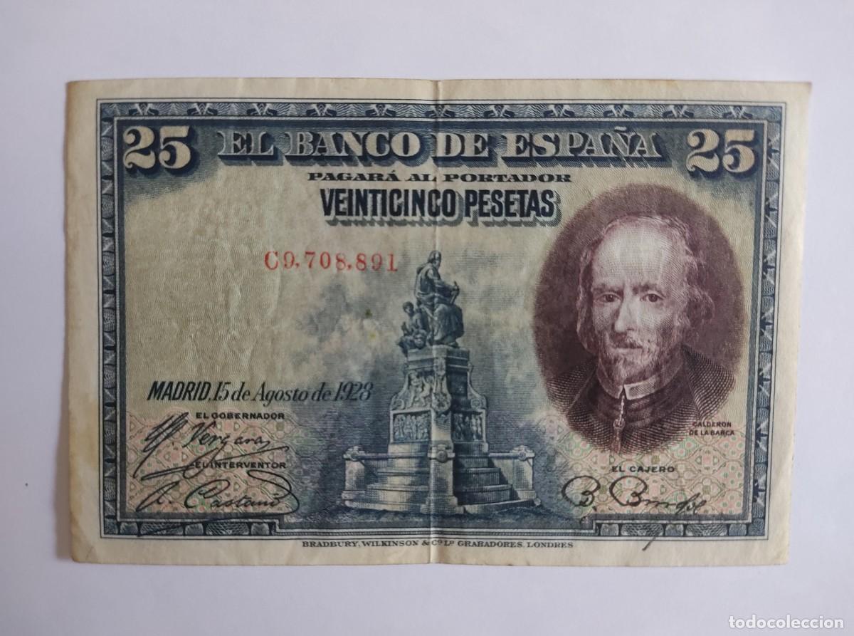 Spanische Banknoten: BILLETE DE 25 PESETAS DEL A&Ntilde;O 1928. USADO