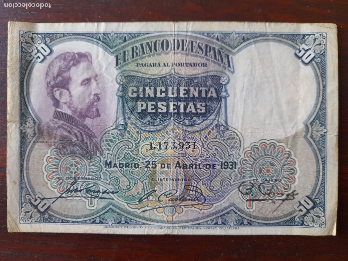 Billetes espa&ntilde;oles: Un billete de 50 pesetas, E. Rosales del 1931, sin letra de serie, calidad BC, Wor:P-82