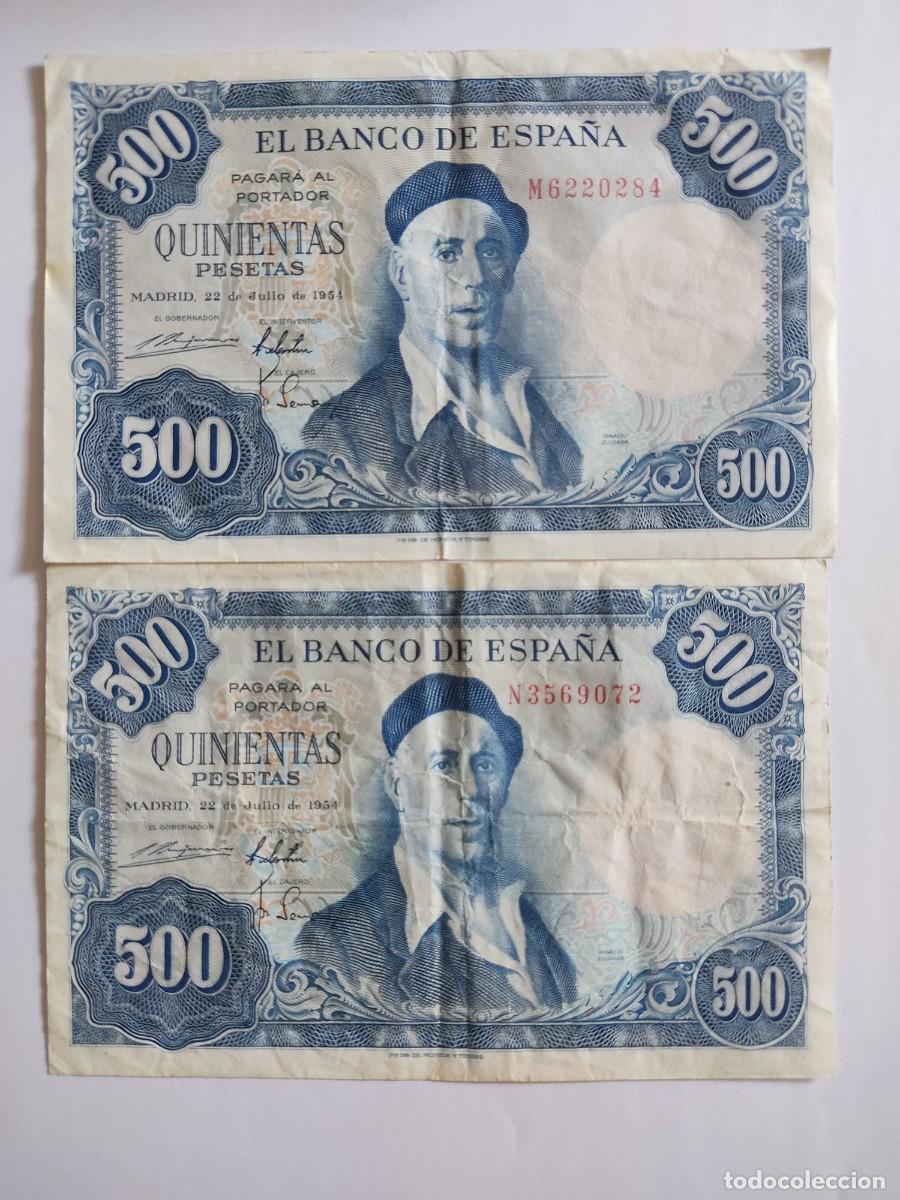 Spanische Banknoten: 2 BILLETES DE 500 PESETAS. 1954.