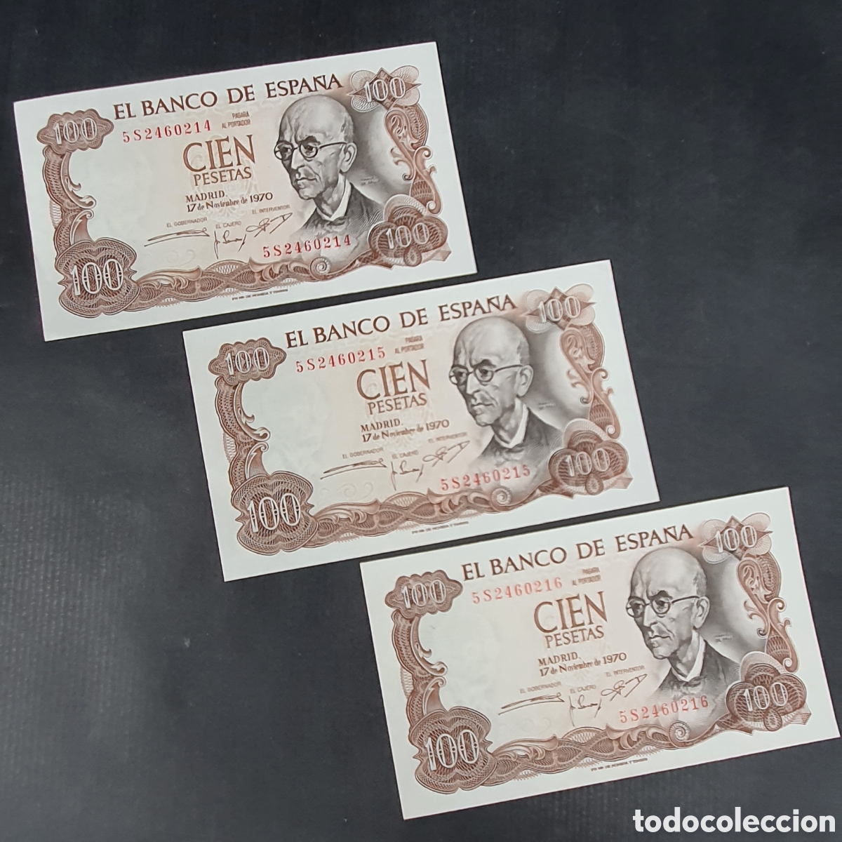 Banconote spagnole: TRIO CORRELATIVO BILLETES 100 PESETAS 1970 SC PLANCHA FALLA