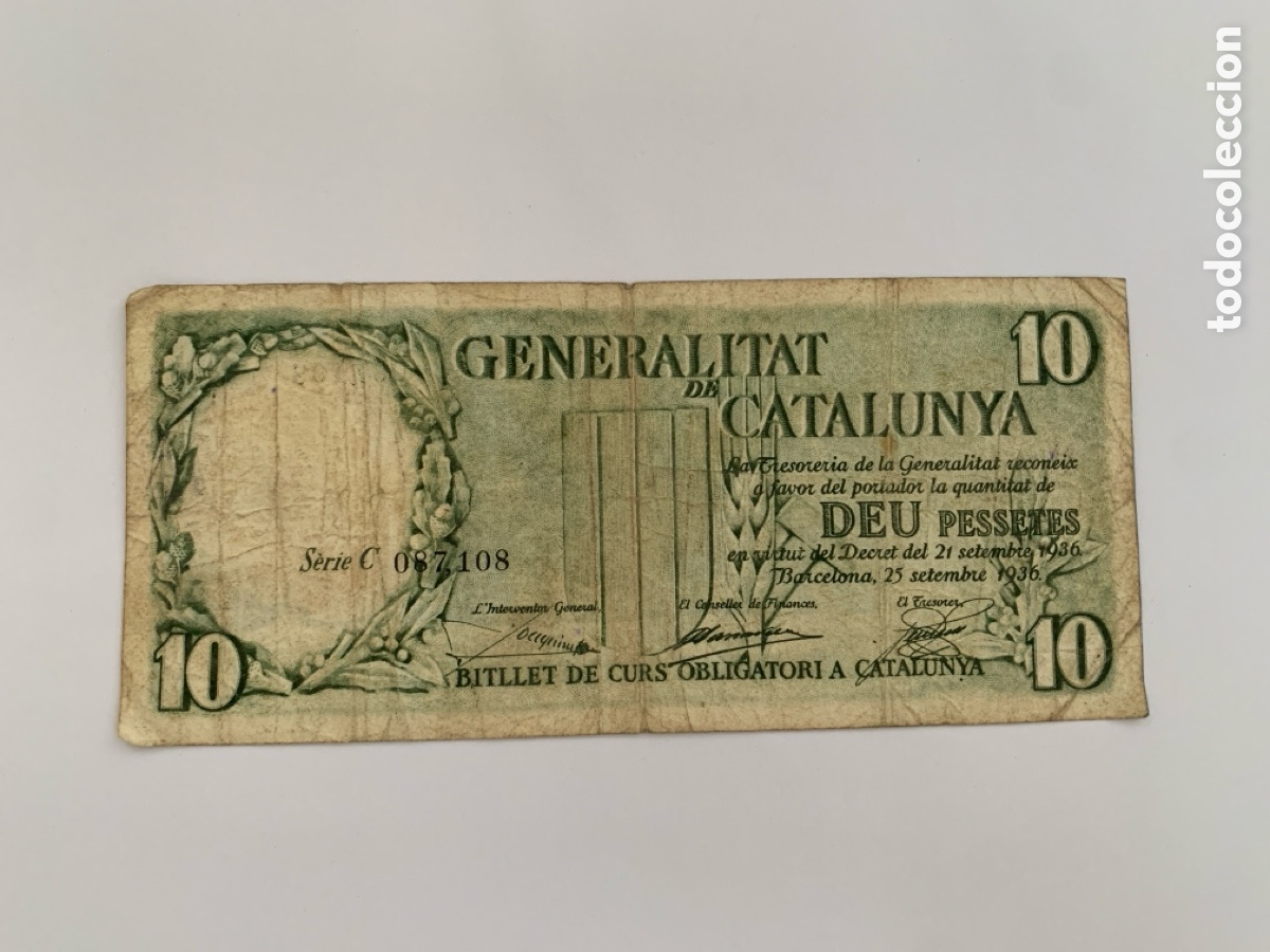 Billetes espa&ntilde;oles: Billete 10 pesetas Generalitat de Catalu&ntilde;a 1936