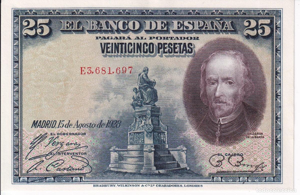 Billetes espa&ntilde;oles: BILLETE DE 25 PESETAS DEL A&Ntilde;O 1928 DE LA SERIE E SIN CIRCULAR (SC)