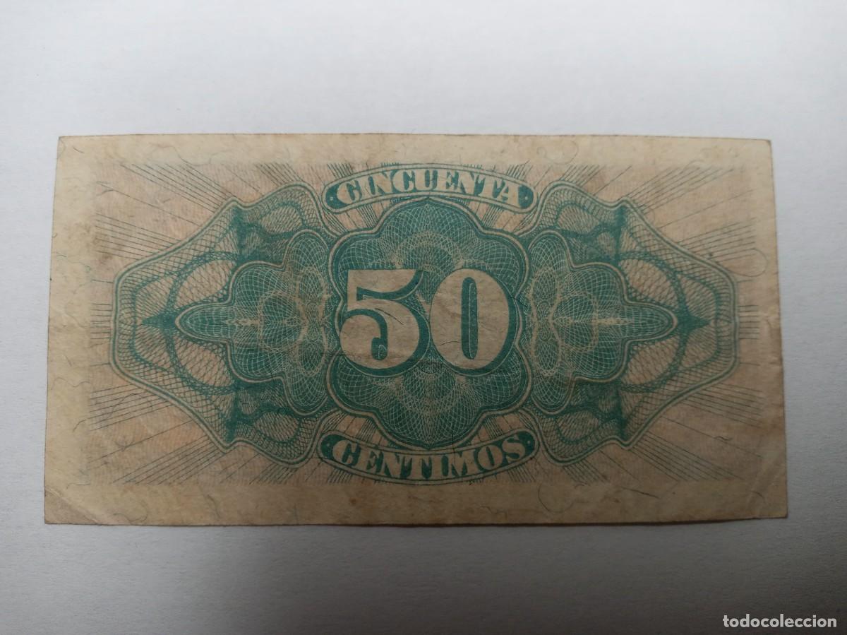 Billetes espa&ntilde;oles: billete-moneda 50 c&eacute;ntimos, Rep&uacute;blica Espa&ntilde;ola, emisi&oacute;n 1937