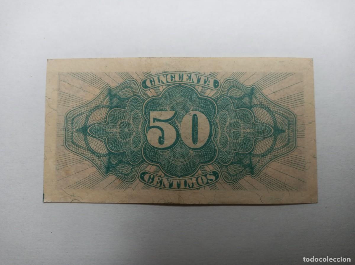 Billetes espa&ntilde;oles: billete-moneda 50 c&eacute;ntimos, Rep&uacute;blica Espa&ntilde;ola, emisi&oacute;n 1937