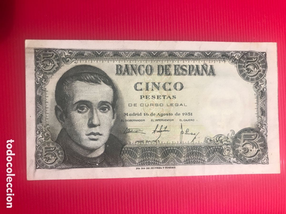 Billetes espa&ntilde;oles: Billete 5 pesetas 1951 - Foto 1