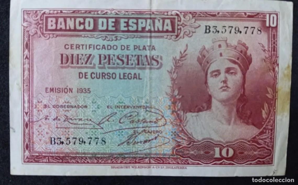 Billetes espa&ntilde;oles: 10 pesetas 1935 serie B (MBC-)