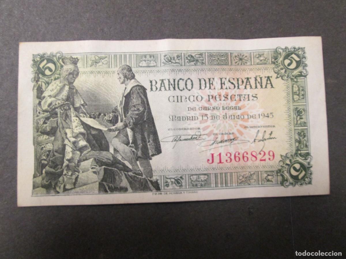 Billetes espa&ntilde;oles: BILLETE 5 PESETAS 1945 - Foto 3