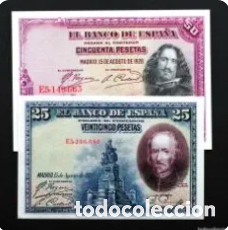 Spanish Banknotes: Spain-2 billetes 50 Pesetas y 25 pesetas 1928. Series Ultima letra SC