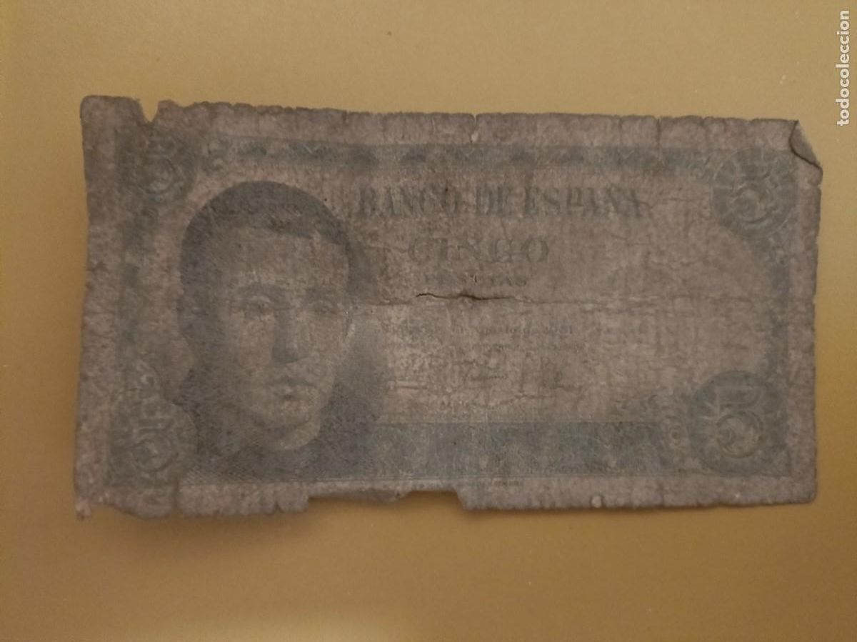 Billetes espa&ntilde;oles: banco de espa&ntilde;a cinco pesetas - Foto 1