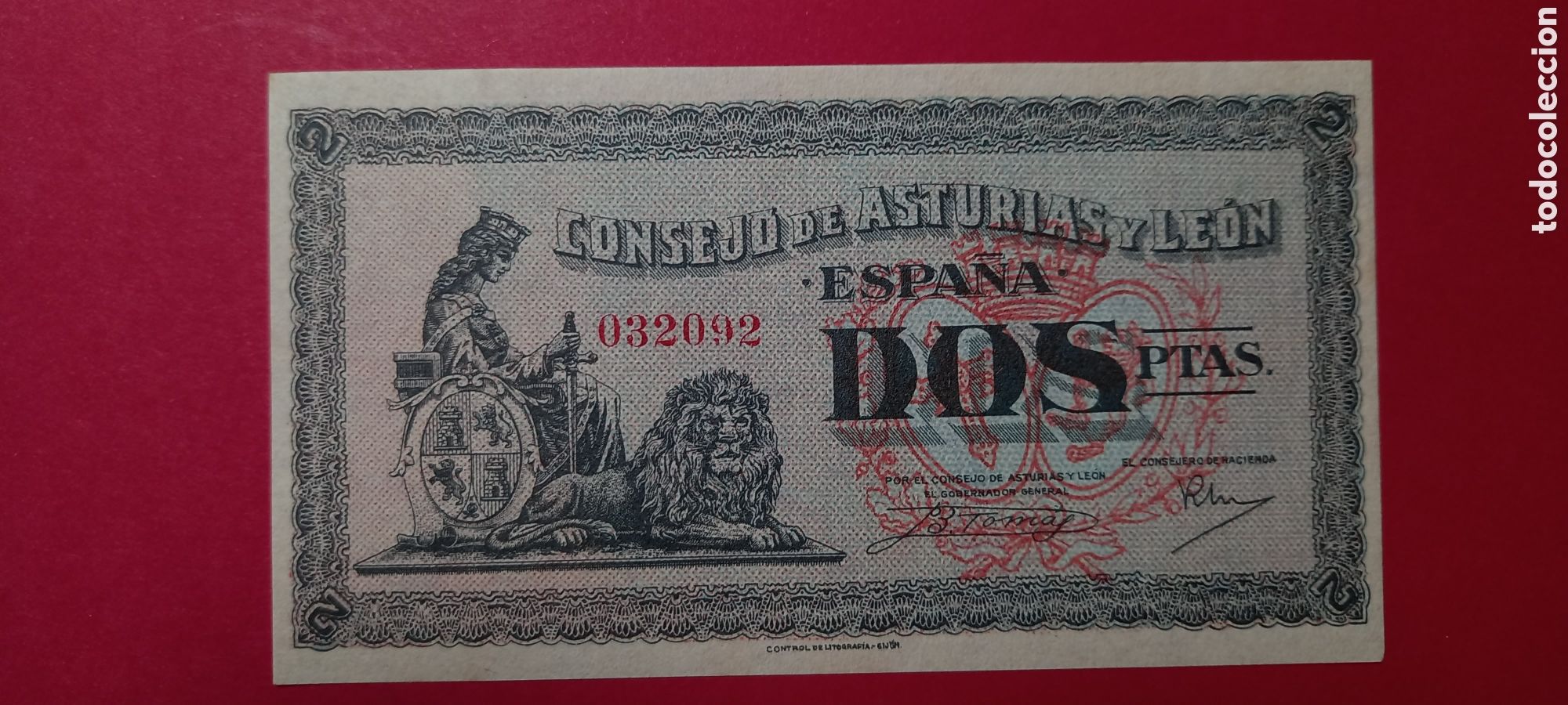 Billetes espa&ntilde;oles: Billete 2 pts. Consejo Asturias y Le&oacute;n 1937. SIN CIRCULAR