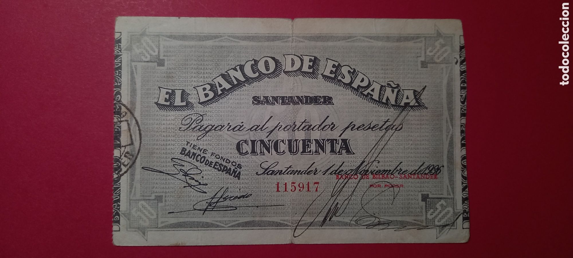 Billetes espa&ntilde;oles: Billete 50 pesetas Banco de Espa&ntilde;a Santander 1936.**MBC+**