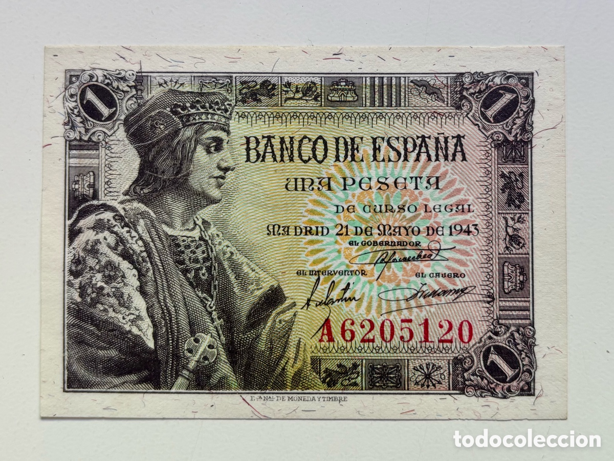 Spanische Banknoten: Billete 1 Peseta 1943. Serie A