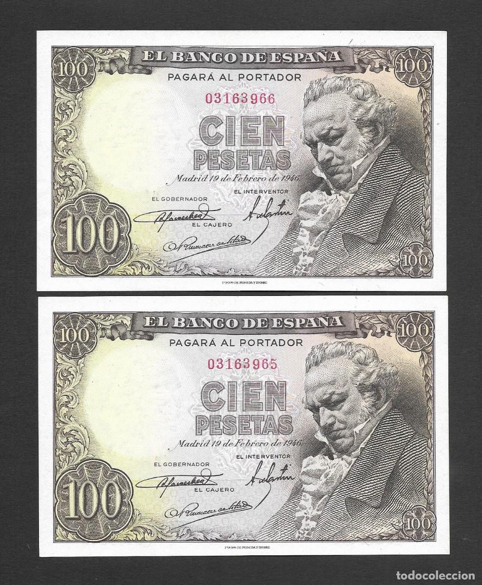 Billetes espa&ntilde;oles: PAREJA CORRELATIVA 100 PESETAS 1946 SIN SERIE EBC+/ S/C-